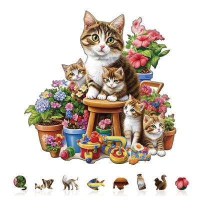 Wooden Puzzles for Adults, Cat Garden Wood Puzzles Adult, Unique Animal Shaped Wooden Jigsaw Puzzle, Creative Birthday Gifts for Friends/Family/Puzzle Lovers, Home Decor(M-11.4 * 11.3in 155pcs)