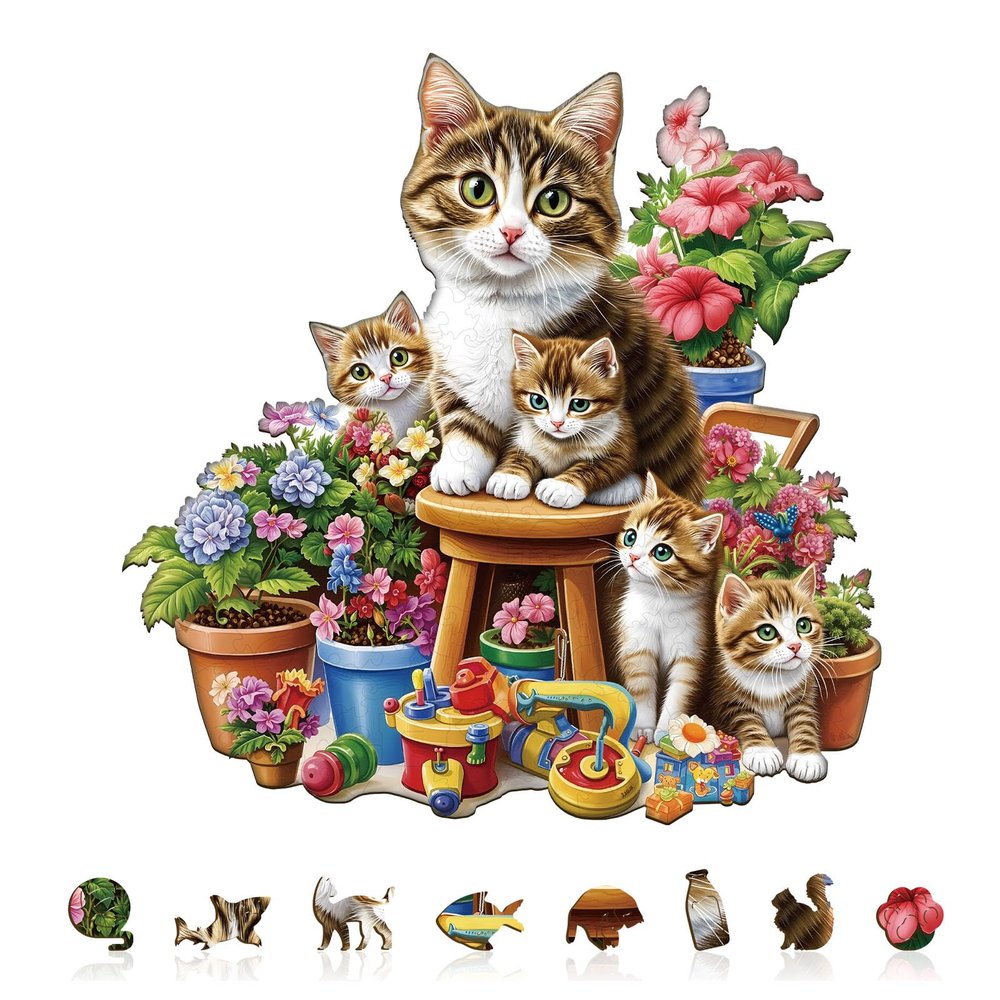 Wooden Puzzles for Adults, Cat Garden Wood Puzzles Adult, Unique Animal Shaped Wooden Jigsaw Puzzle, Creative Birthday Gifts for Friends/Family/Puzzle Lovers, Home Decor(M-11.4 * 11.3in 155pcs)