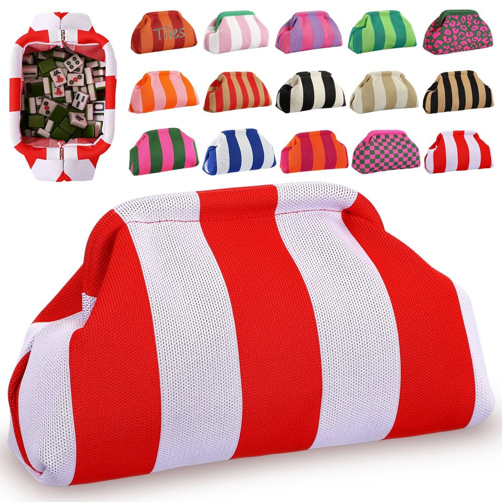 Sunnymove Mahjong Tile Bag,Red Purple,Thick Lines