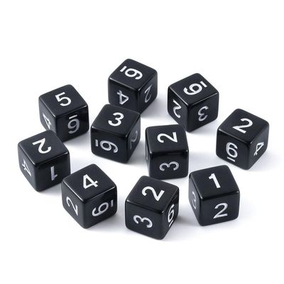 Yulizhi 10 Pieces Polyhedral D6 Dice Set, 6 Sided Dice 16mm Square Edge Dice for RPG MTG DND Table Games (Black)