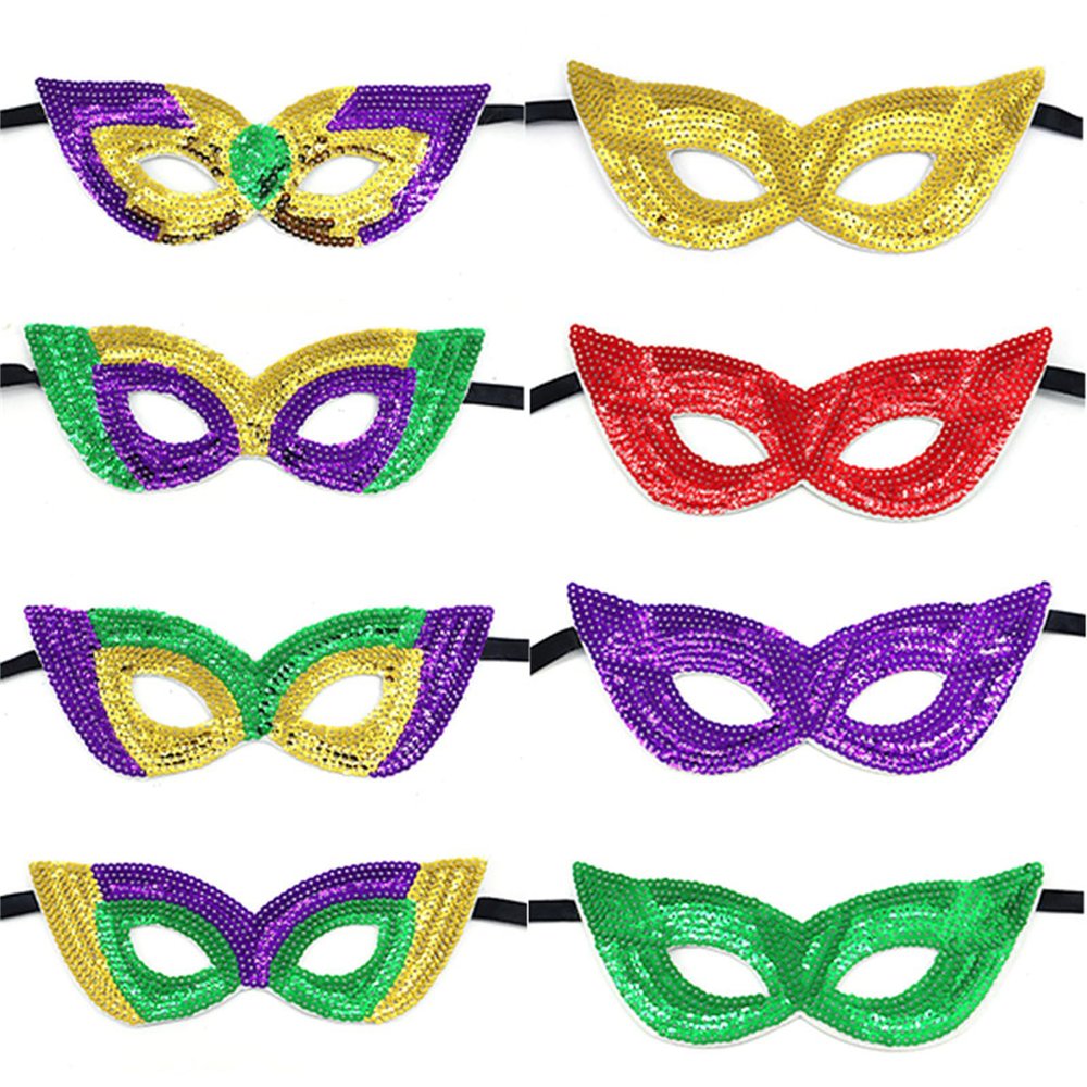 8Pcs Mardi Gras Eyes Mask,Full Color Half Face Carnival Favors Mask,Women Men Masquerade Sequins Eyes Masks for New Orleans Parades Halloween Birthday Supplies