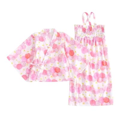Yeodong Kids Cute 2-Piece Set Kimono Cotton Summer Yukata Traditional Japanese Clothing Girls Kimono Dress Costume