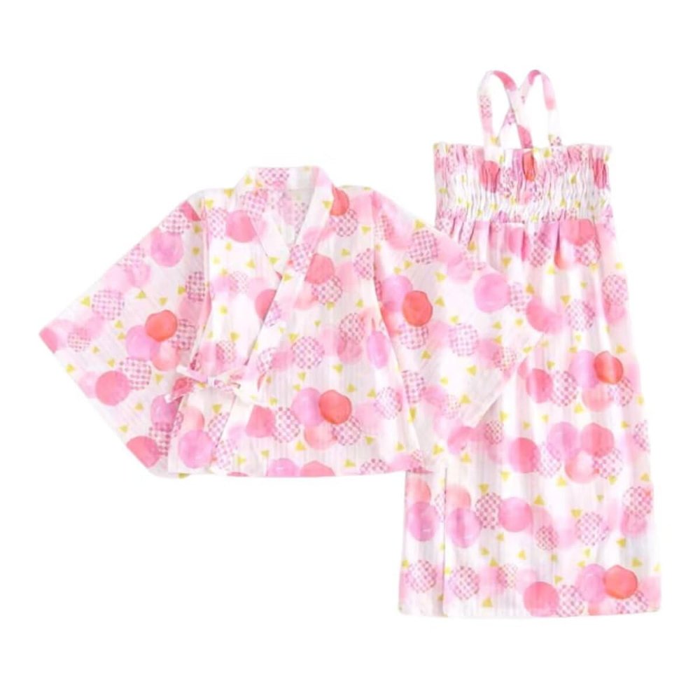 Yeodong Kids Cute 2-Piece Set Kimono Cotton Summer Yukata Traditional Japanese Clothing Girls Kimono Dress Costume