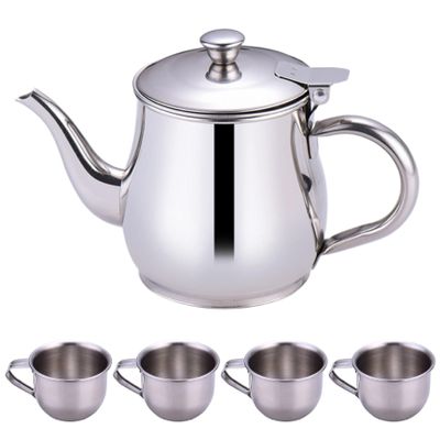 Kids Tea Set Includes Portable 330ml Stainless Steel Long Spout Teapot with Filter Screen and 4 70ml Cups for Children Camping Home