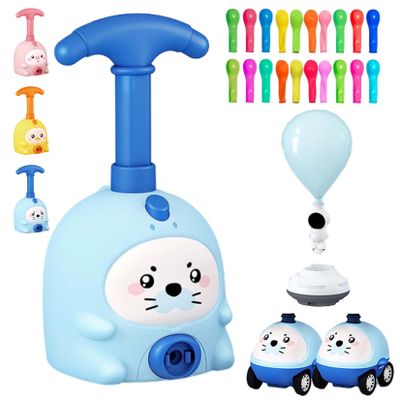 Balloon Launcher Toy Set, 2026 Upgraded Balloon Car Toy Pump Set, Animal Air-Powered Balloons Car toy with 20 Colorful Balloons, 2-in-1 Ground Racing and Flying Play Toys for Ages 3-8 (Seal+2car)