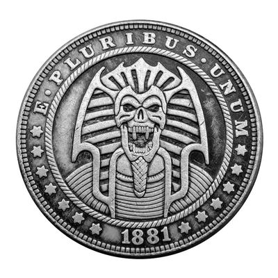 1881 Egyptian Pharaoh Skeleton Hobo Coin Lucky Pendant - US Liberty Eagle Novelty Morgan Coin Funny Coin Necklaces Jewelry Bag