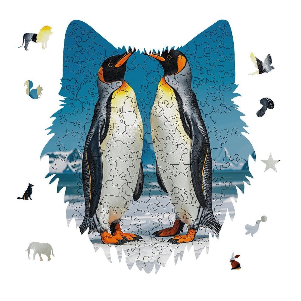 Happy Penguins Jigsaw Puzzle 175PCS Wolf Head Design Puzzle Wooden Jigsaw Puzzles for Adults Families
