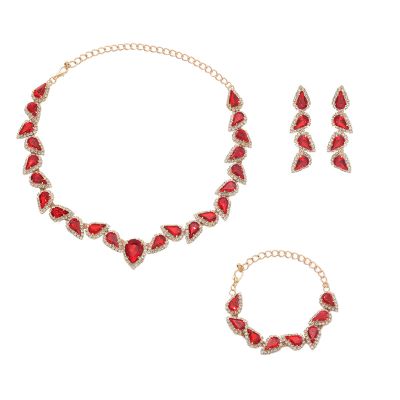 Bohemian Multi Layer Necklace Earrings Bracelet Party Banquet 3-Piece Set,red,35.5+14.2cm