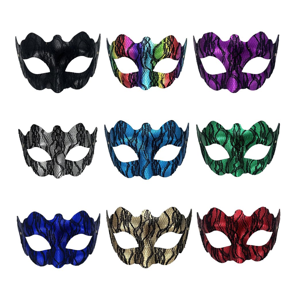 9Pcs Mardi Gras Eyes Mask,Venetian Half Face Carnival Favors Lace Pattern Mask,Women Men Masquerade Eyes Masks for New Orleans Parades Halloween Birthday Supplies