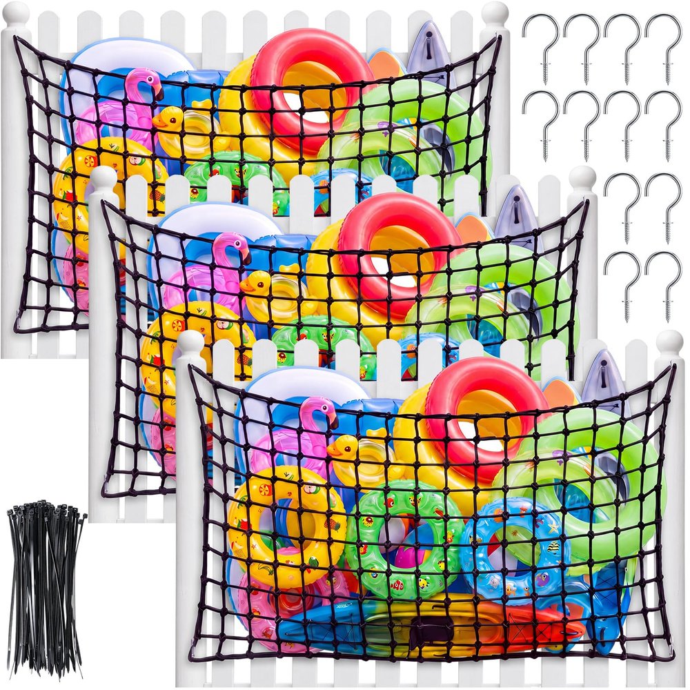 SATINIOR 3 Pack Large Pool Float Storage Net with Hook and Ties 63" x 43"