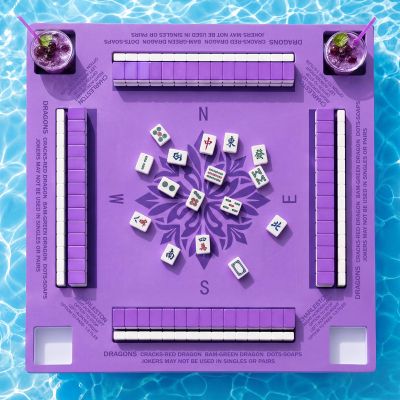 Arrowbash 24 x 24 Inch Floating Mahjong Table for Pool Float Mah Jong Board with Drinks Holders for Swimming Pool and Hot Tub Floating Card Games Tray for Dominoes Summer Beach Party Supplies (Purple)