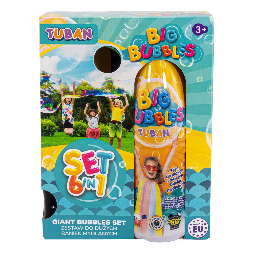 Big Bubble Box 6-in-1 Bubble Box Set for Children, Giant Bubble Bubble Set with 1 Litre Bubble Liquid, 5 Accessories, Bowl and Rings for XXL Bubbles and Tunnels