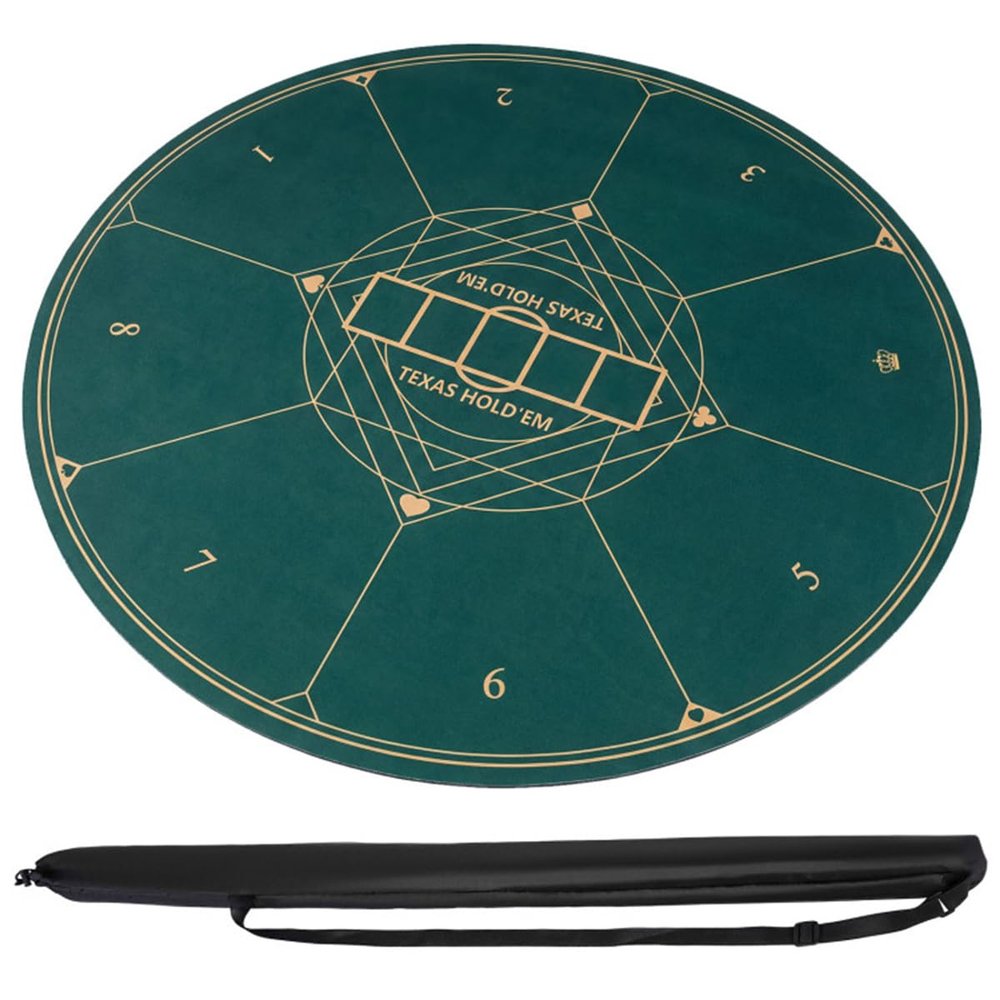 HKXINANJIAHE 47" Round Foldable Poker Table Top Mat with Non-Slip Rubber Base, Portable Casino-Grade Poker Mat with Carrying Bag (Green)