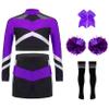 Lorilida Girls Cheerleading Uniform Cheer Leader Outfit Halloween Competition Top with Skirt Headband Socks Pom-pom Purple 6 Years view 1
