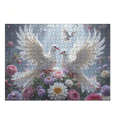 WRJGLS 500 1000 Piece Puzzle for Adults White Doves, Flowers, and Light Beams, Eco-Friendly Recycled Paper Fun & Challenging Family Game Gift for Friends and Family