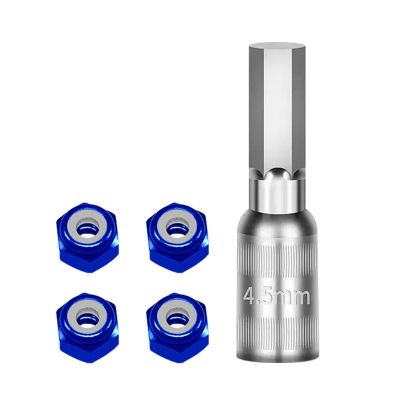 4Pcs Aluminum Alloy Remote Control Car Wheel Nut with Locking Design and Tool for 1/30 SCX30 Models Remote Control Car Wheel