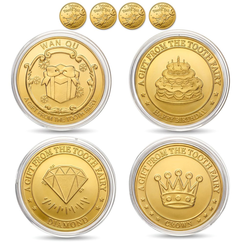 FNANJWQ Tooth Fairy Gifts, Tooth Fairy Coins Keepsake Kit, 4pcs