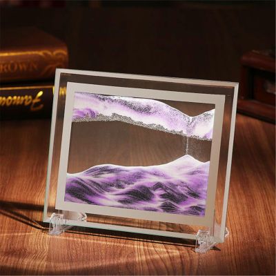 TTOBHF Moving Sand Art Picture, Glass Craft Hourglass, 5/7/10 inch Liquid Motion 3D Deep Sea Sandscape in Motion Display for Adults Desktop Home Office Stress Relief(Purple,7in)