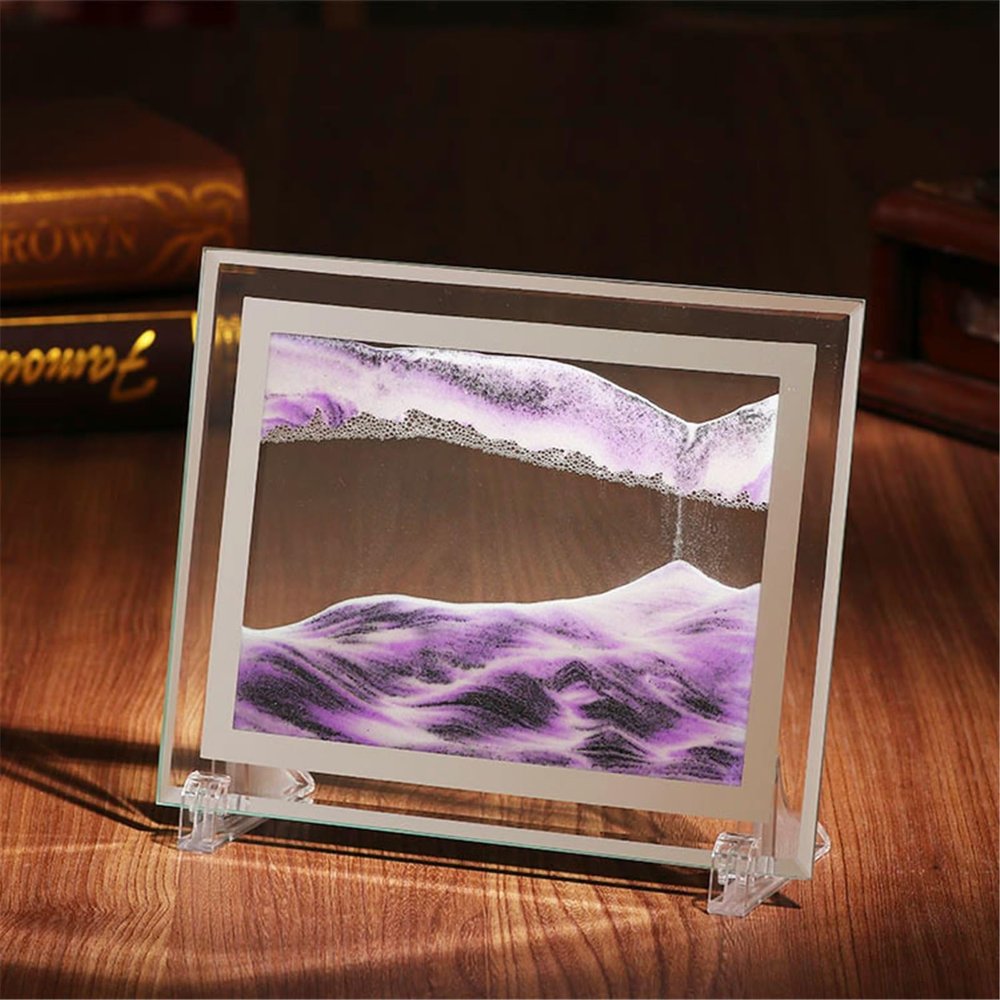 TTOBHF Moving Sand Art Picture, Glass Craft Hourglass, 5/7/10 inch Liquid Motion 3D Deep Sea Sandscape in Motion Display for Adults Desktop Home Office Stress Relief(Purple,7in)