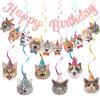 Cat Themed Birthday Party Decorations, Cat Birthday Decorations for Backdrop, Cute Cat Birthday Banner with 6 Hanging Swirls for Cats Birthday Decorations ,Pink view 1