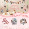 Cat Themed Birthday Party Decorations, Cat Birthday Decorations for Backdrop, Cute Cat Birthday Banner with 6 Hanging Swirls for Cats Birthday Decorations ,Pink view 4
