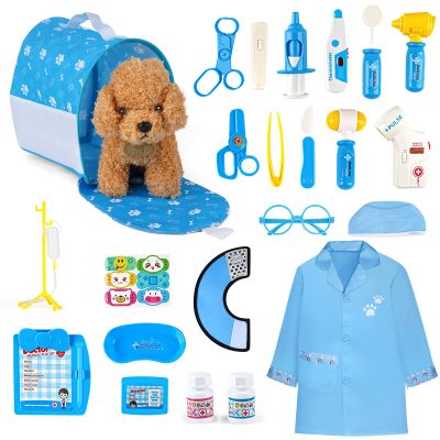 Doctors Set for Kids - Children Pet Vet Care Play Set with Doctor Costume, Plush Dog, Pretend Role Play Medical Kit Toys Gifts for 3 4 5 6 Year Old Girls