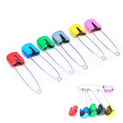 Diaper Pins, Plastic Head Cloth Diaper Nappy Pins with Locking Closures Stainless Steel, Plastic Head Safety Pin with Safe Locking Closures (6 Colorful Bread-Shaped pins)