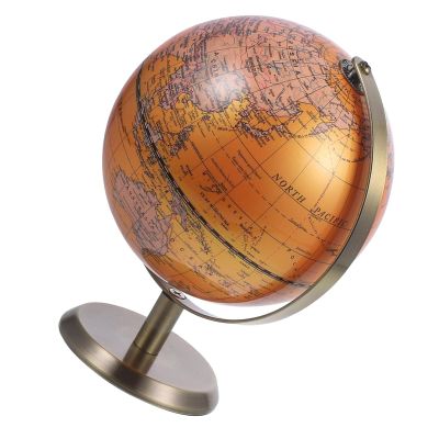 BCOATH Decorative Rotating Globe 14cm Pearl Yellow Small World Globe with Stand for Geography Learning Study Room Home Office Student Desk