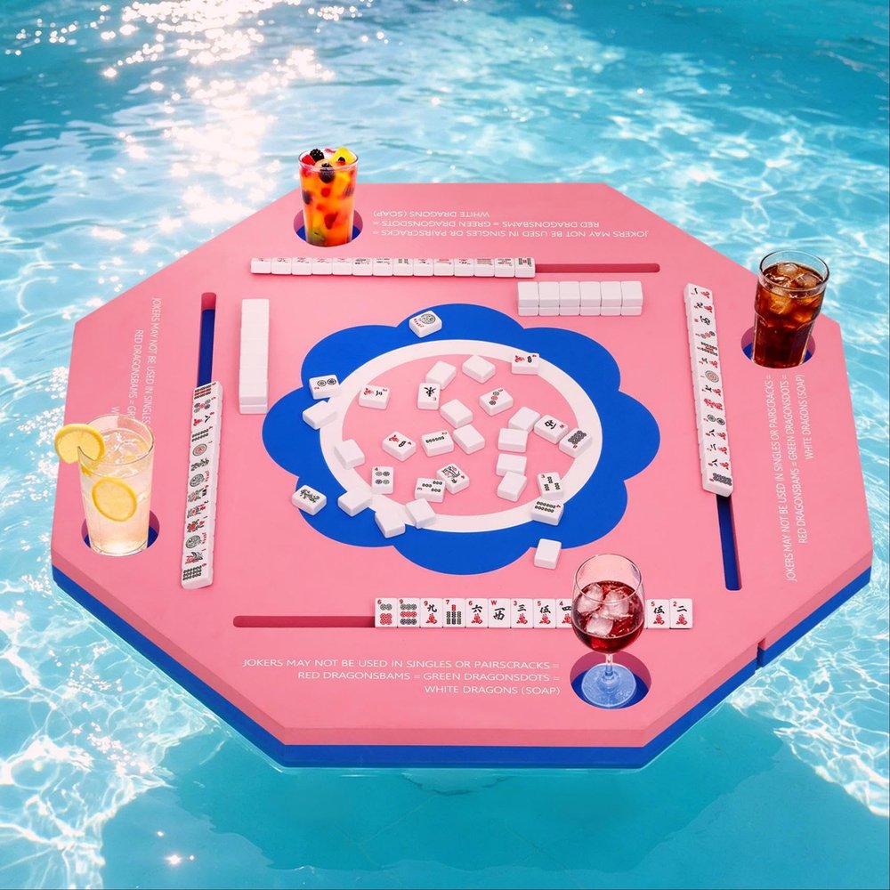 Brobear Floating Mahjong Table for Pool, 32 Inch Waterproof Double-Sided Game Tray with Drink Holders, Portable EVA Float Board for Mahjong, Poker, Cards, Dominoes, Scrabble, for Summer Pool Party