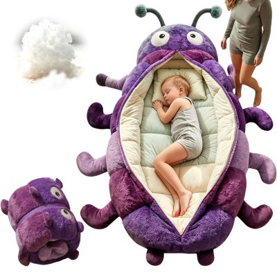 Hugging Caterpillar Sleeping Bag, Plush Cocoon Full-Body Lounger for Adults, Pull Cord Animal Soft Sleeping Bag, Indoor Nap Pod, Cozy Reading Nest Relaxation (Purple)