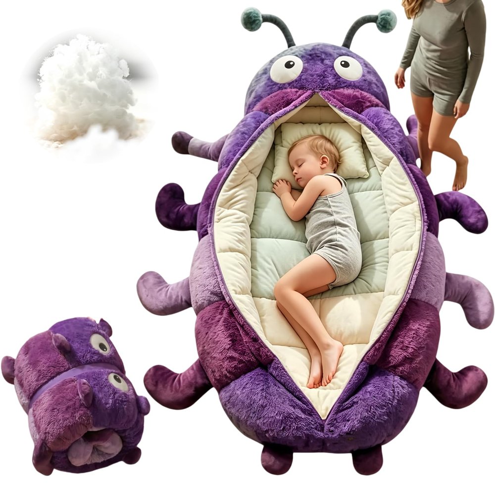 Hugging Caterpillar Sleeping Bag, Plush Cocoon Full-Body Lounger for Adults, Pull Cord Animal Soft Sleeping Bag, Indoor Nap Pod, Cozy Reading Nest Relaxation (Purple)