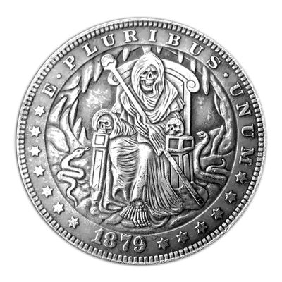 1879 Skeleton Mage E.Pluribus.Unum Hobo Coin Lucky Coin Pendant - US Liberty Eagle Novelty Morgan Coin Funny Coin Jewelry Bag (Type - O)