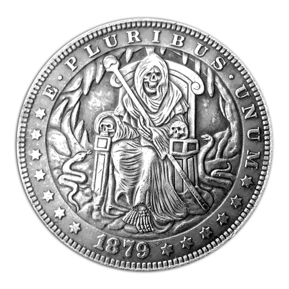 1879 Skeleton Mage E.Pluribus.Unum Hobo Coin Lucky Coin Pendant - US Liberty Eagle Novelty Morgan Coin Funny Coin Jewelry Bag (Type - O)