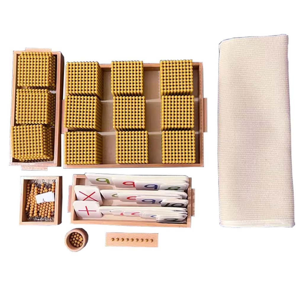 BANGYUA Montessori Golden Bead Game, Wooden a Decimal Arithmetic Calculation Tool Bank Game Mathematics Math Toy,Gold Set