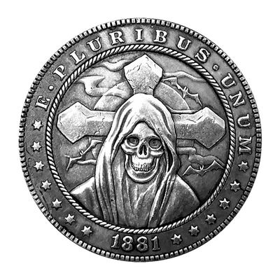 1881 Death Skull Cross E.Pluribus.Unum Hobo Coin Lucky Coin Pendant - US Liberty Eagle Novelty Morgan Coin Funny Coin Jewelry Bag
