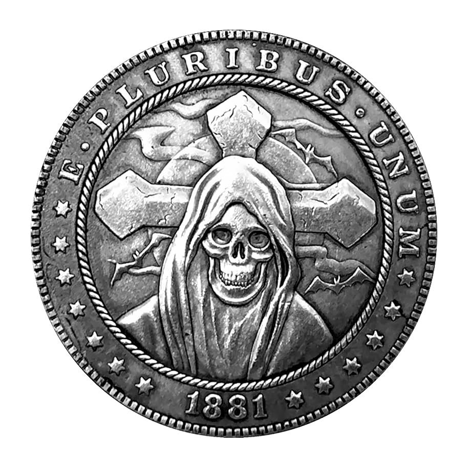 1881 Death Skull Cross E.Pluribus.Unum Hobo Coin Lucky Coin Pendant - US Liberty Eagle Novelty Morgan Coin Funny Coin Jewelry Bag