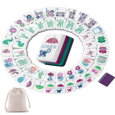 Mahjong 4 Layer Tiles, Durable Acrylic Mahjong Tile Set with Clear Engraving, 2026 NEW American Mahjong Tile Set, Mini Mahjong Travel Set for Home, Travel & Game Nights (Gray)