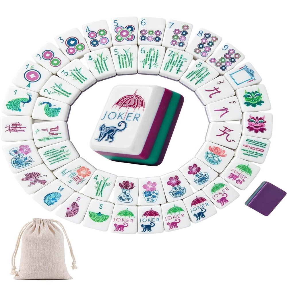 Mahjong 4 Layer Tiles, Durable Acrylic Mahjong Tile Set with Clear Engraving, 2026 NEW American Mahjong Tile Set, Mini Mahjong Travel Set for Home, Travel & Game Nights (Gray)