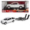Motormax 2019 Ford F-150 Lariat Crew Cab Pickup Truck with a Car Hauler, Truck & Tow Trailer Combo - 1/27 Scale Diecast Model, White, All Star Toys Exclusive 79363/76001 view 1