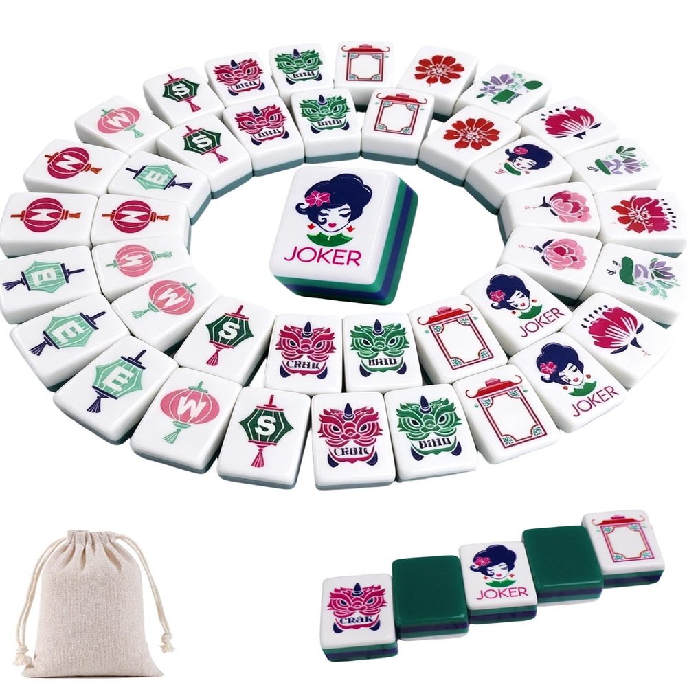 Mahjong 4 Layer Tiles, Durable Acrylic Mahjong Tile Set with Clear Engraving, 2026 NEW American Mahjong Tile Set, Mini Mahjong Travel Set for Home, Travel & Game Nights (Green)