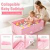 Collapsible Baby Bathtub for Babies & Toddlers, Foldable Portable Baby Tub for Small Bathrooms, Travel, Shower & Everyday Bathing, Soft Inflatable Cushion, Non-Slip, Quick Drain & Easy Cleanup, Pink view 2