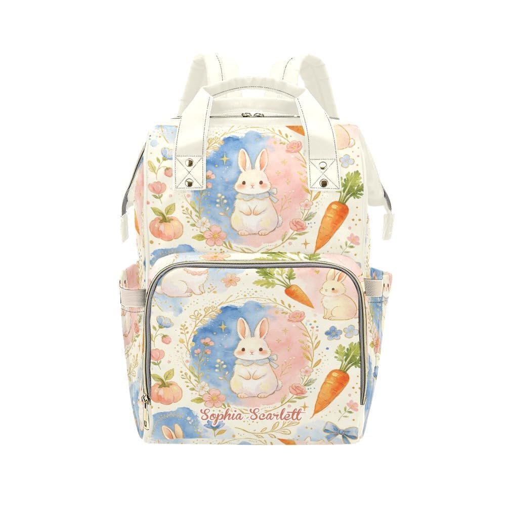 Yeshop Personalized Diaper Backpack Cute Girl Little Bunny Carrot Multi Function Diaper Bag Travel Daypack Nursing Nappy Bag