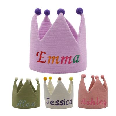 ansulen Personalized Embroidered Name Cotton Fabric Birthday Crown Hat for Kid,Birthday & Party Hat Keepsake for First Birthday Party and Special Occasions, Party Hat For Baby