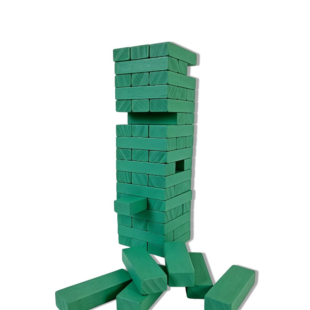 VUZUCOSH 54PCS Wooden Stacking Tumbling Tower Game, Natural Wood Blocks for Adults, Classic Tabletop Party Game for Game Night, Office Stress Relief, Travel Friendly (Green)