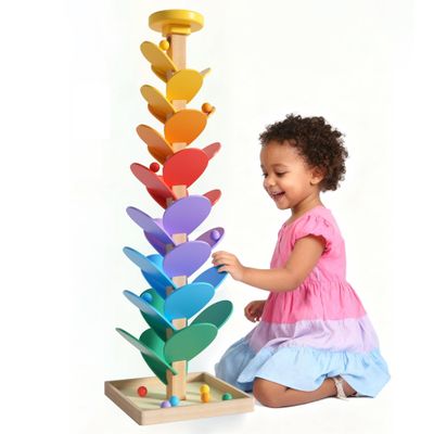 GOTOOFUN Wooden Marble Run Music Tree, Tumble Leaf Montessori Rainbow Singing Tree with Sound, Includes Top Storage Lid and 12 Wooden 2cm Balls, Color Sorting STEM Learning Toy, Gift for Kids