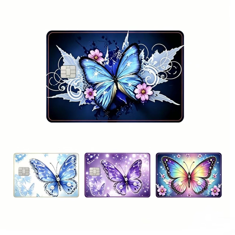 Butterfly Credit Card Stickers 4 Pack, Colorful Waterproof Debit Card Skins, Cute Personalized Card Decals for Women, Scratch Resistant Card Covers, Ideal Gift for Friends & Family
