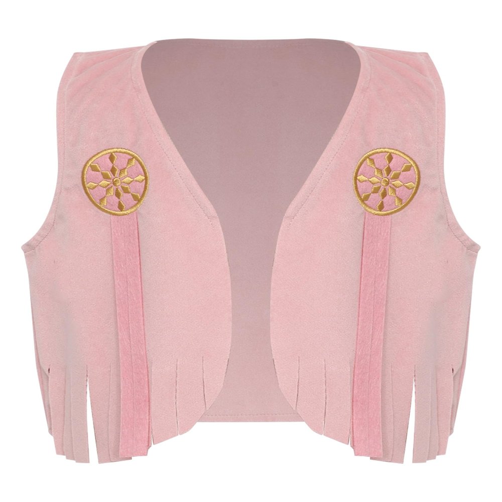 FEESHOW Baby Boys Girls Cowboys Costume Tassel Mini Open Front Jacket Cowgirl Cosplay Outfit Fringed Waistcoat Pink 7-8 Years