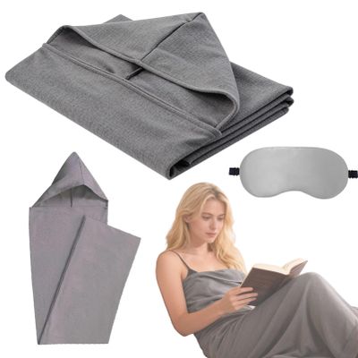 Wearable Sleep Pod Hug Blanket for Adults, Grey 360 Wrap Wearable Sleep Pod with Comfy Hoodie, Breathable Sensory Compression Sheet, Portable Adult Sleeping Sack, Travel-Friendly Home (L)