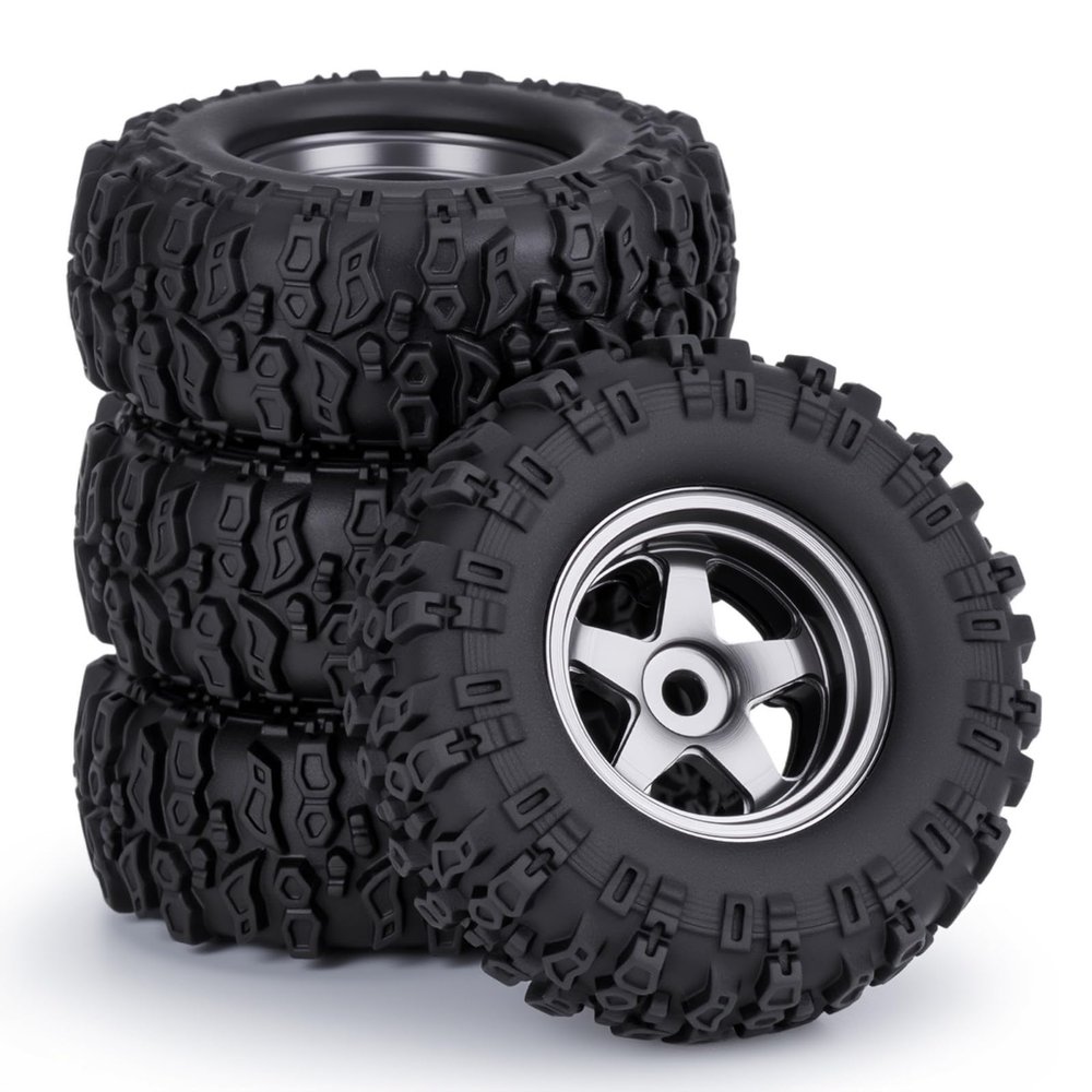 0.7" Aluminum 5-Spoke Beadlock Wheels Tires for 1/30 Axial SCX30 RC Crawler Upgrade Parts (Titanium Wheels with Tires)