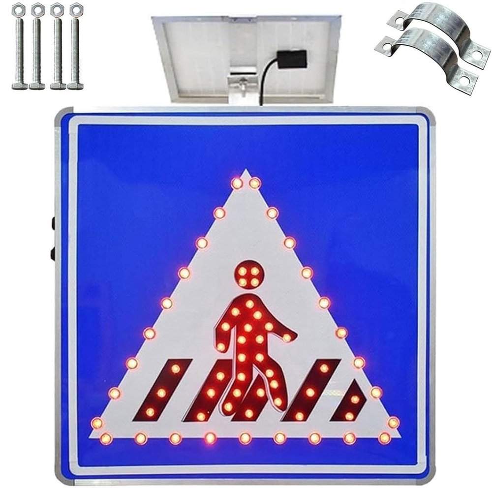 24" Solar Stop Sign - Solar Powered Flashing LED Traffic Sign, Bright Aluminum Pedestrian Crossing Warning, Custom Sizes & Patterns, Eco-Friendly & Easy Install